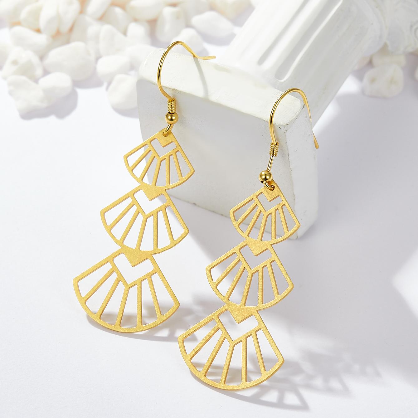 Ladies' Vintage Geometric Fan-Shaped Drop Copper Earrings